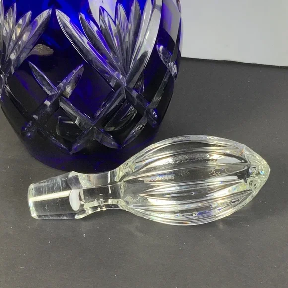 Dresden Crystal Bleikristall Blue Wine Decanter Cut to Clear Germany 14 in #BA85 - Picture 6 of 10